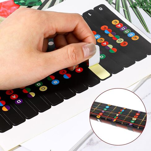 ورقتان من ملصقات لوحة الجيتار مع 10 قطع من قطع الجيتار، ملصقات ملاحظات الجيتار المرمزة بالألوان للمبتدئين تناسب 6 أوتار جيتار صوتي in Kuwait