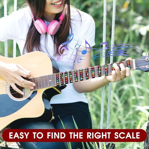 ورقتان من ملصقات لوحة الجيتار مع 10 قطع من قطع الجيتار، ملصقات ملاحظات الجيتار المرمزة بالألوان للمبتدئين تناسب 6 أوتار جيتار صوتي in Kuwait