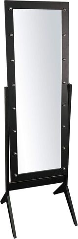 eHomeProducts مصابيح LED بلمسة نهائية سوداء، مرآة أرضية خشبية لغرفة النوم، حامل مرآة مكياج هوليوود in Kuwait