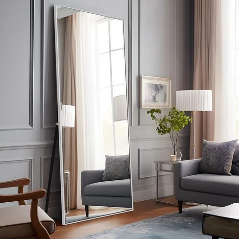 NeuType Full Length Mirror, 65" x 22" Aluminum Alloy Frame Floor Mirror with Stand, Mirror Full Length, Free Standing or Wall Mounted or Leaning Against Wall, Brushed Silver in Saudi Arabia