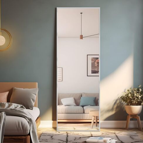 NeuType Full Length Mirror, 65" x 22" Aluminum Alloy Frame Floor Mirror with Stand, Mirror Full Length, Free Standing or Wall Mounted or Leaning Against Wall, Brushed Silver in Saudi Arabia
