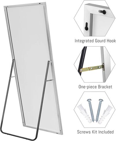 NeuType Full Length Mirror, 65" x 22" Aluminum Alloy Frame Floor Mirror with Stand, Mirror Full Length, Free Standing or Wall Mounted or Leaning Against Wall, Brushed Silver in Saudi Arabia