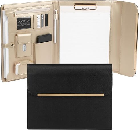 حافظة محفظة - حافظة جلدية نباتية سوداء للنساء - حافظة محفظة جلدية مع زخرفة ذهبية - دفتر منظم المحفظة - حافظة مجلد احترافية - حافظة محفظة أعمال من بلو موناكو in Kuwait