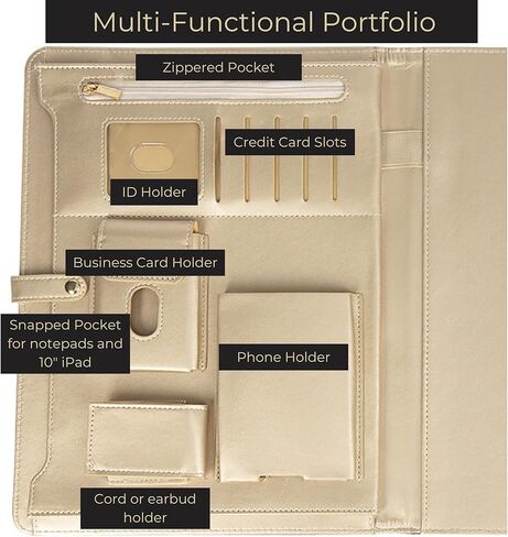 حافظة محفظة - حافظة جلدية نباتية سوداء للنساء - حافظة محفظة جلدية مع زخرفة ذهبية - دفتر منظم المحفظة - حافظة مجلد احترافية - حافظة محفظة أعمال من بلو موناكو in Kuwait