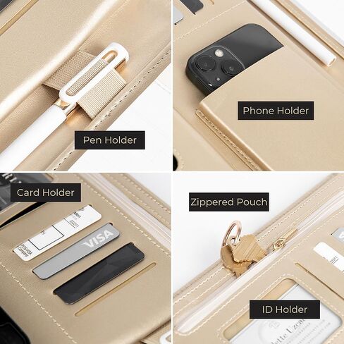 حافظة محفظة - حافظة جلدية نباتية سوداء للنساء - حافظة محفظة جلدية مع زخرفة ذهبية - دفتر منظم المحفظة - حافظة مجلد احترافية - حافظة محفظة أعمال من بلو موناكو in Kuwait