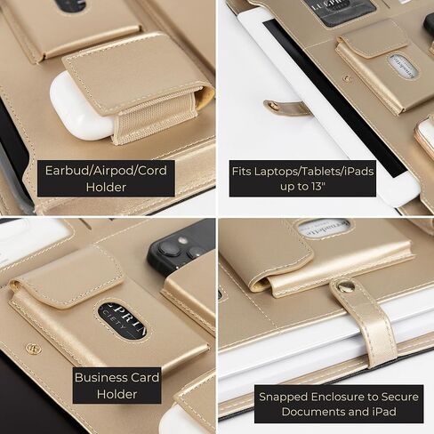 حافظة محفظة - حافظة جلدية نباتية سوداء للنساء - حافظة محفظة جلدية مع زخرفة ذهبية - دفتر منظم المحفظة - حافظة مجلد احترافية - حافظة محفظة أعمال من بلو موناكو in Kuwait