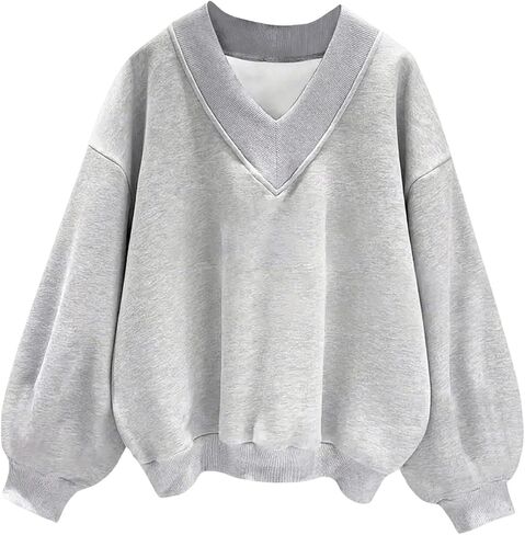 SOLY HUX Women's Plus Size Sweatshirt V Neck Drop Shoulder Long Sleeve Casual Pullover Tops in Saudi Arabia