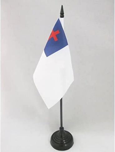 AZ FLAG Christian Religion Table Flag 4'' x 6'' - Christianity Desk Flag 15 x 10 cm - Black Plastic Stick and Base in Saudi Arabia