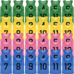 M-Aimee 48 Pcs Youth Pinnies - Mesh Basketball Team Practice Jersey - Numbered Soccer Scrimmage Vest for Sports (Green/Yellow/Pink/Blue) in Kuwait