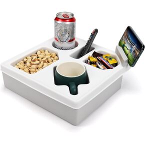Couch Cup Holder Tray, Silicone Sofa Couch Caddy for Bed Car Seat Beach Organizer, Waterproof Cup Holder with Phone Stand for TV Remote, Snacks, Drinks, Cellphone (White) in Kuwait