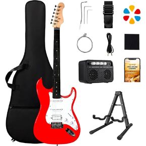 39in Full Size Electric Guitar Starter Kit, Solid Body Electric Guitar Set for Beginners with 10W BT Amp, Stand, Gig Bag, Strap, Strings, Tremolo Bar, 6 Picks and Online Lessons (Pink) in Kuwait