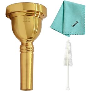 Alto Trombone Mouthpiece 12C Gold Plated with Cleaning Cloth & Mouthpiece Brush - Brass Base for Beginner & Professional Players in Kuwait