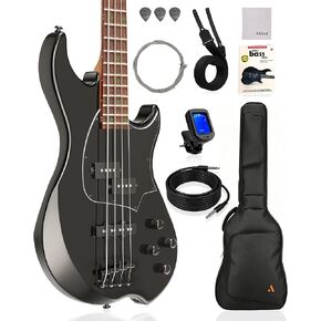AKLOT Beginner Electric Bass Guitar: Precision & Jazz Dual Pickup, Roasted Maple Neck, 4-String Full Size Bass Guitar Kit with Lesson Book, Gig Bag, 2-Year Warranty(Helix PJ4-BK) in Kuwait