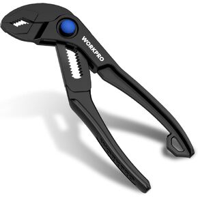 WORKPRO Mini Water Pump Pliers, 4-Inch Groove Joint Pliers, Fast Adjustable Tongue and Groove Pliers with 15-Position Push-Lock, V-Jaw for Multi-Surface Grip, Ideal for Tight Spaces and Versatile Use in Kuwait