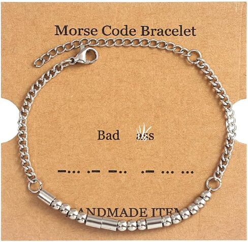 Testrye Morse Code Bracelets for Women Men ، سوار Morse Silver مع سلسلة موسع قابلة للتعديل ، أساور الهدايا الملهمة للنساء الرجال in Kuwait
