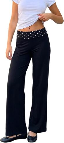 Amiblvowa Y2k Flared Leggings Women Fold Over Low Waist Wed Leg Lounge Pants Cute Yoga Foldover Bell Bottoms Sweatpants in Saudi Arabia