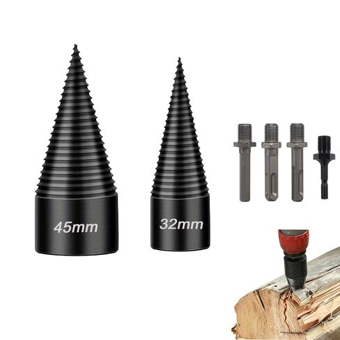 Wood Splitter Drill Bit Set, Firewood Log Splitting Drill Bits, 32mm 45mm Heavy Duty Screw Cone Splitter with Hex Shank & Detachable Handles for Electric Drill in Kuwait