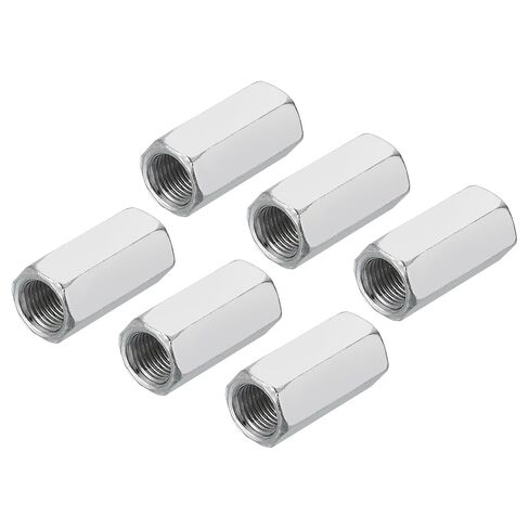MECCANIXITY M10 x 1 Pitch Carbon Steel Hex Coupling Nuts, 6Pcs 30mm/ 1.2" Length Fully Threaded Rod Coupling Nut Stud Fine Thread Pipe Connector Fasteners, Silver in Kuwait
