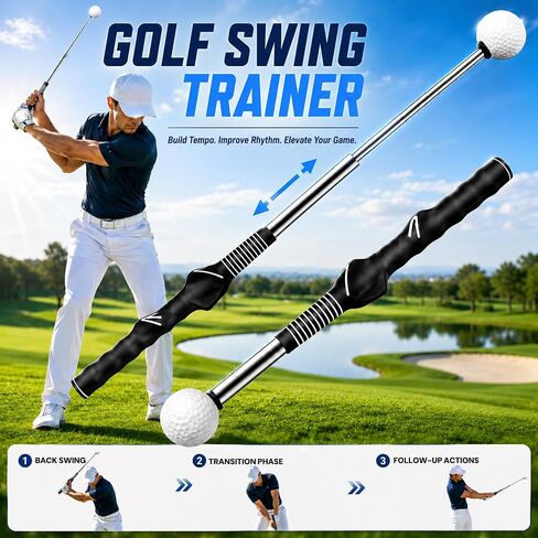 HRUIYL Retractable Golf Swing Trainer, Golf Grip Trainer, Golf Training Aid for Warm-Up, Golf Swing Training Aid, Grip Trainer Golf Club, Strength & Tempo Training for Chipping Hitting in Kuwait