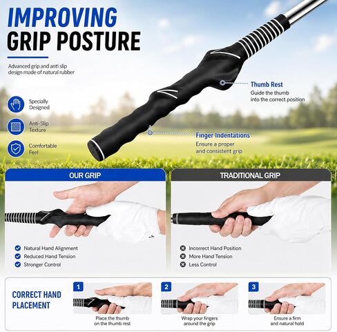 HRUIYL Retractable Golf Swing Trainer, Golf Grip Trainer, Golf Training Aid for Warm-Up, Golf Swing Training Aid, Grip Trainer Golf Club, Strength & Tempo Training for Chipping Hitting in Kuwait