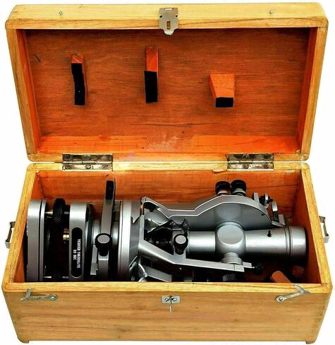 Brass Vernier Style Theodolite Decorative Survey Instrument with Wooden Case Silver Tone in Saudi Arabia