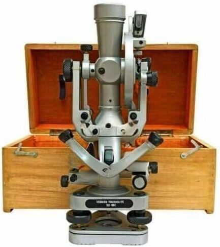 Brass Vernier Style Theodolite Decorative Survey Instrument with Wooden Case Silver Tone in Saudi Arabia
