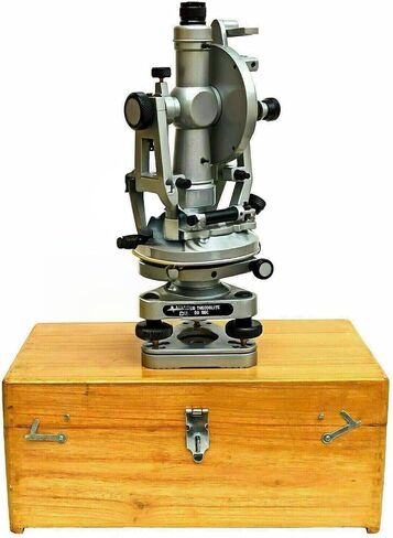 Brass Vernier Style Theodolite Decorative Survey Instrument with Wooden Case Silver Tone in Saudi Arabia