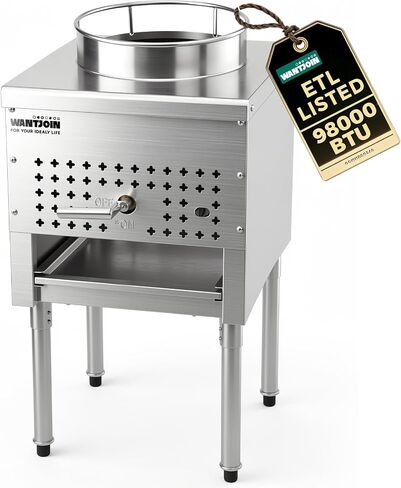 WantJoin Commerical Chinese Wok Range - ETL 13" 1 Hole Chinese Wok Burner, 98,000 BTU, NG/LPG Powered, 18 Tips Jet Burner, Stainless Steel Wok Stove For Asian Chinese Stir Fry Commercial Cooking in Kuwait