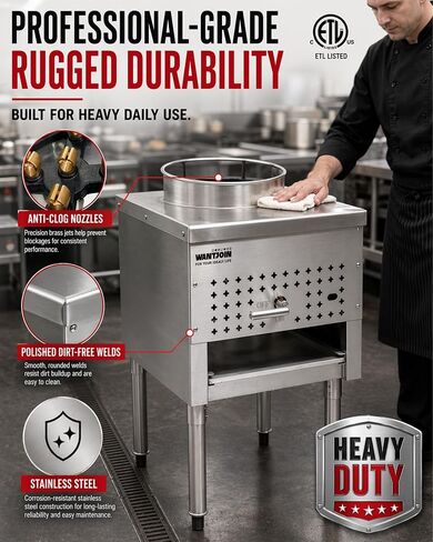 WantJoin Commerical Chinese Wok Range - ETL 13" 1 Hole Chinese Wok Burner, 98,000 BTU, NG/LPG Powered, 18 Tips Jet Burner, Stainless Steel Wok Stove For Asian Chinese Stir Fry Commercial Cooking in Kuwait
