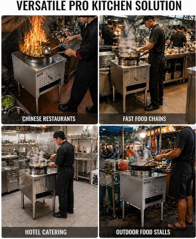 WantJoin Commerical Chinese Wok Range - ETL 13" 1 Hole Chinese Wok Burner, 98,000 BTU, NG/LPG Powered, 18 Tips Jet Burner, Stainless Steel Wok Stove For Asian Chinese Stir Fry Commercial Cooking in Kuwait