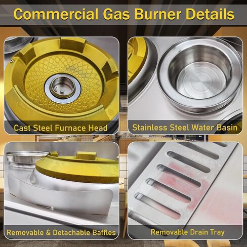 Commercial Stove Chinese Gas Wok Range Burner 85300 BTU Heavy-duty Stainless Steel Cooker Liquefied & Natural Gas Compatible Double Stove with Water Basin for Chinese Cooking 110V in Kuwait