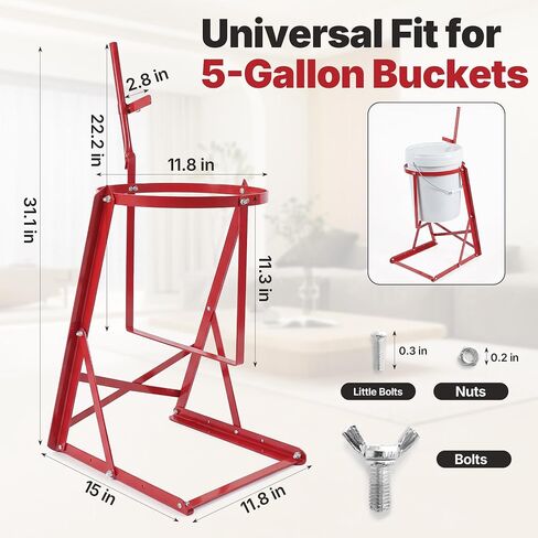 5 Gallon Manual Pail Tipper Rack with Screw kit 80lbs, Heavy Duty Bucket Rack Can Tipper, Adjustable Angle Paint Pourer Can Bucket Tippe, Paint Liquid Pourer for Oil, Honey (Red, 1pcs) in Kuwait