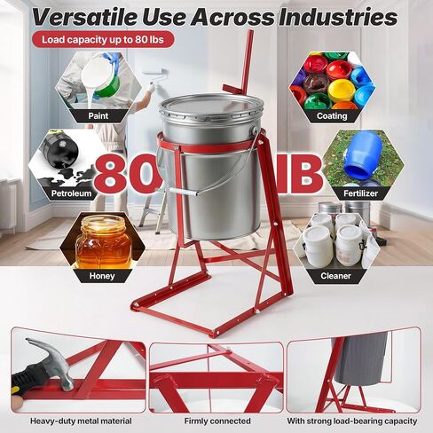 5 Gallon Manual Pail Tipper Rack with Screw kit 80lbs, Heavy Duty Bucket Rack Can Tipper, Adjustable Angle Paint Pourer Can Bucket Tippe, Paint Liquid Pourer for Oil, Honey (Red, 1pcs) in Kuwait