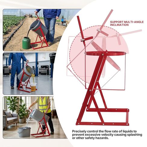 5 Gallon Manual Pail Tipper Rack with Screw kit 80lbs, Heavy Duty Bucket Rack Can Tipper, Adjustable Angle Paint Pourer Can Bucket Tippe, Paint Liquid Pourer for Oil, Honey (Red, 1pcs) in Kuwait