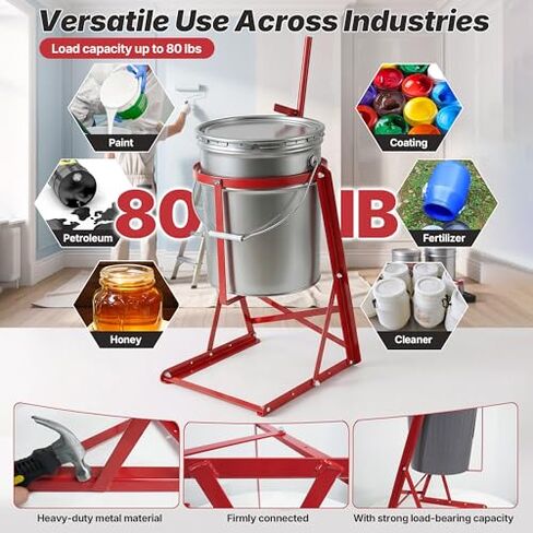 5 Gallon Manual Pail Tipper Rack with Screw kit 80lbs, Heavy Duty Bucket Rack Can Tipper, Adjustable Angle Paint Pourer Can Bucket Tippe, Paint Liquid Pourer for Oil, Honey (Red, 2pcs) in Kuwait