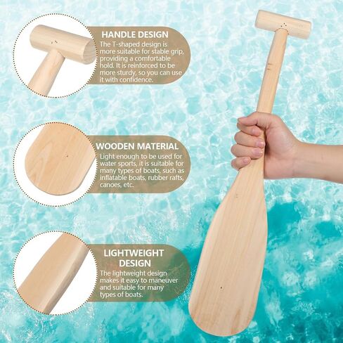 Kids Wooden Canoe Paddle, Lightweight 19.5 Inch Small Paddle for Water Sports and Stage Performance, Comfortable T-Handle for Home Decor and Outdoor Fun, 1 Piece in Kuwait