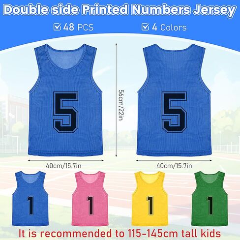 M-Aimee 48 Pcs Youth Pinnies - Mesh Basketball Team Practice Jersey - Numbered Soccer Scrimmage Vest for Sports (Green/Yellow/Pink/Blue) in Kuwait