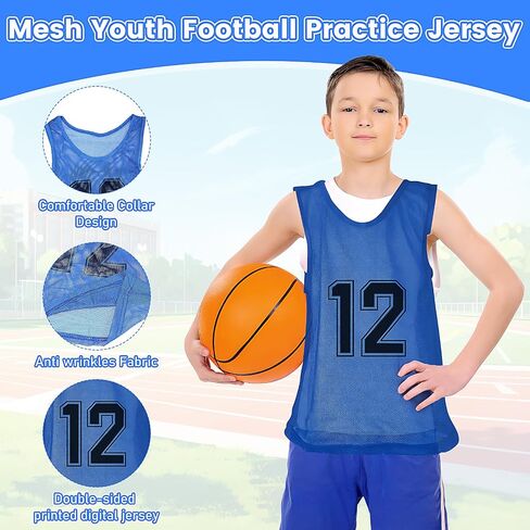 M-Aimee 48 Pcs Youth Pinnies - Mesh Basketball Team Practice Jersey - Numbered Soccer Scrimmage Vest for Sports (Green/Yellow/Pink/Blue) in Kuwait