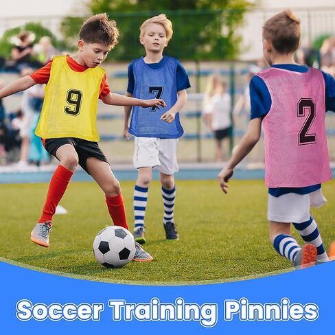 M-Aimee 48 Pcs Youth Pinnies - Mesh Basketball Team Practice Jersey - Numbered Soccer Scrimmage Vest for Sports (Green/Yellow/Pink/Blue) in Kuwait