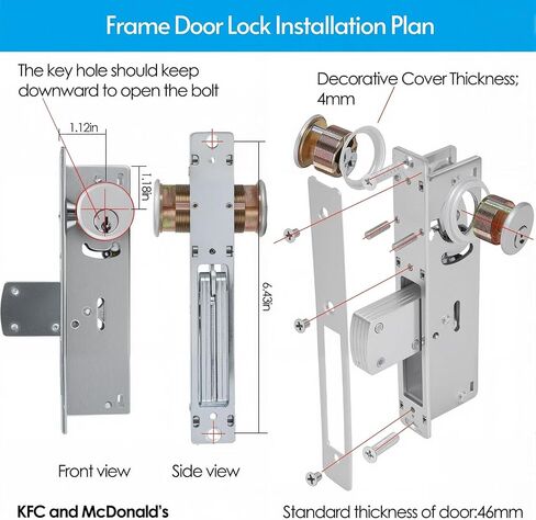UpjiaFlarish Mortise Lock Cylinder Deadbolt - أقفال الأبواب التجارية قفل باب واجهة المتجر ومجموعة أسطوانة مزدوجة المفاتيح 1-1/8 بوصة لسان مستقيم خلفي لأمن المنزل مع 5 مفاتيح in Kuwait