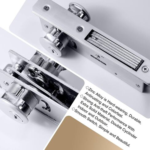 UpjiaFlarish Mortise Lock Cylinder Deadbolt - أقفال الأبواب التجارية قفل باب واجهة المتجر ومجموعة أسطوانة مزدوجة المفاتيح 1-1/8 بوصة لسان مستقيم خلفي لأمن المنزل مع 5 مفاتيح in Kuwait
