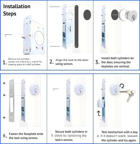 UpjiaFlarish Mortise Lock Cylinder Deadbolt - أقفال الأبواب التجارية قفل باب واجهة المتجر ومجموعة أسطوانة مزدوجة المفاتيح 1-1/8 بوصة لسان مستقيم خلفي لأمن المنزل مع 5 مفاتيح in Kuwait
