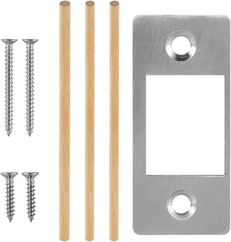 Deadbolt Strike Plate Stainless Steel Restorer Narrow Side Large Hole Door Backplate Round Corner Latch Wooden Dowels Suitable for Misalign, steel color in Kuwait