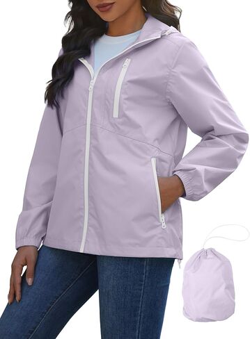 CRIPOM Lightweight Rain Jacket Women Packable Wind Breaker Light Rain Jacket Women Waterproof Travel Raincoat S-XXL in Kuwait