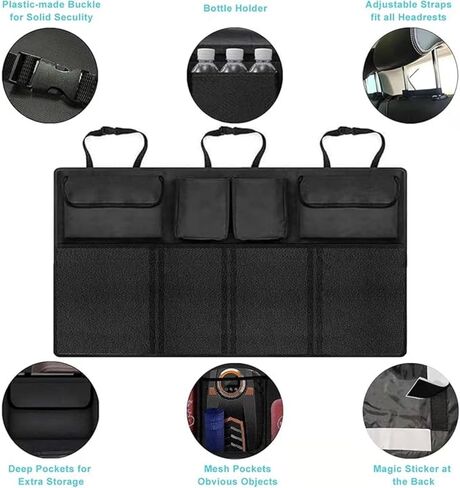 Trunk Organizer with 8 Storage Pockets, 1 Pack Rear Seat Organizer Keep SUV, MPV, Truck Organized & Tidy, Travel Accessories, Space Saver in Kuwait