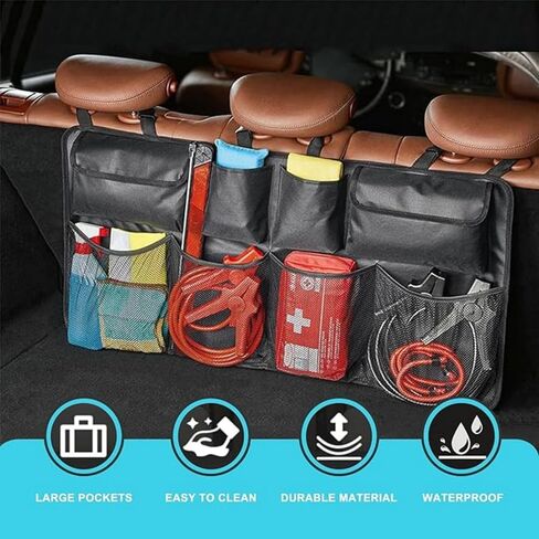 Trunk Organizer with 8 Storage Pockets, 1 Pack Rear Seat Organizer Keep SUV, MPV, Truck Organized & Tidy, Travel Accessories, Space Saver in Kuwait