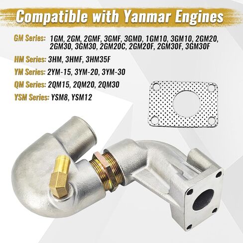 124070-13520 كوع خلط من الفولاذ المقاوم للصدأ مع حشية متوافق مع سلسلة Yanmar GM HM QM YM YSM، 12407013520 104214-13531 104070-13520 128990-13520 in Kuwait