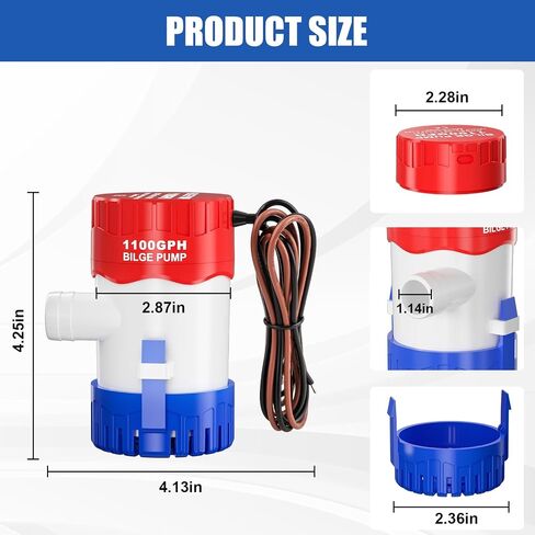 12v 1100gph Boat Bilge Pump, Bilge Pumps for Boats, Submersible Boat Bilge Water Pump, 1-1/8" Outlet, Non-Automatic Marine for Ponds, Pools, Spas Silent, Boat Caravan RV Submersible in Kuwait