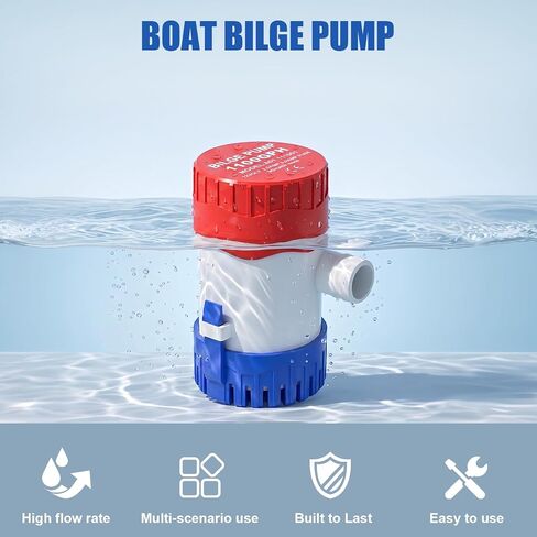12v 1100gph Boat Bilge Pump, Bilge Pumps for Boats, Submersible Boat Bilge Water Pump, 1-1/8" Outlet, Non-Automatic Marine for Ponds, Pools, Spas Silent, Boat Caravan RV Submersible in Kuwait