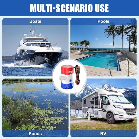 12v 1100gph Boat Bilge Pump, Bilge Pumps for Boats, Submersible Boat Bilge Water Pump, 1-1/8" Outlet, Non-Automatic Marine for Ponds, Pools, Spas Silent, Boat Caravan RV Submersible in Kuwait